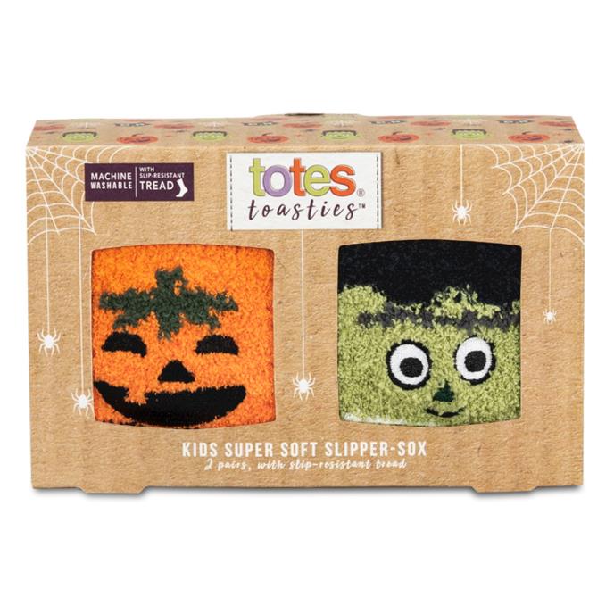 totes toasties® Kids Super Soft Slipper Socks (Twin Pack) Monster / Pumpkin Extra Image 3